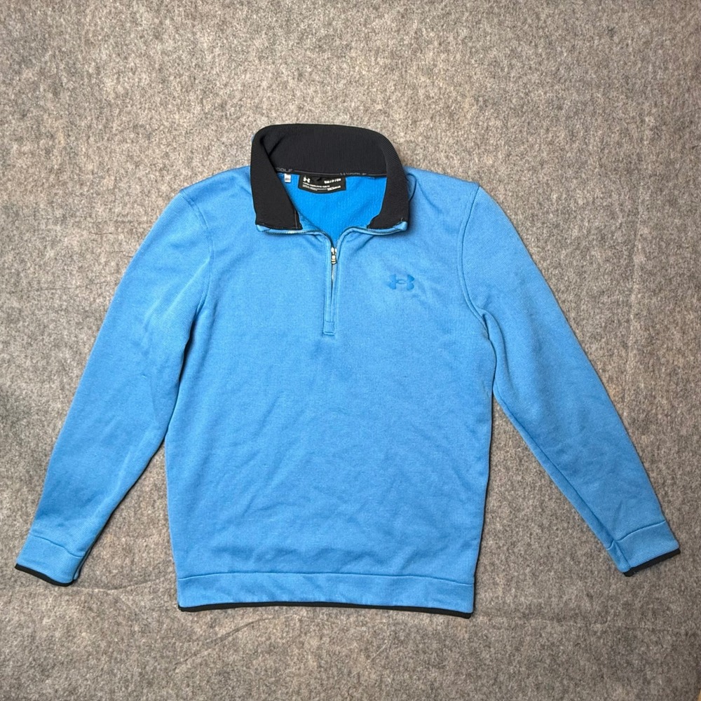 Under Armour ColdGear Golf Mens Quarter Zip Pullover S Blue Waffle Knit Thermal